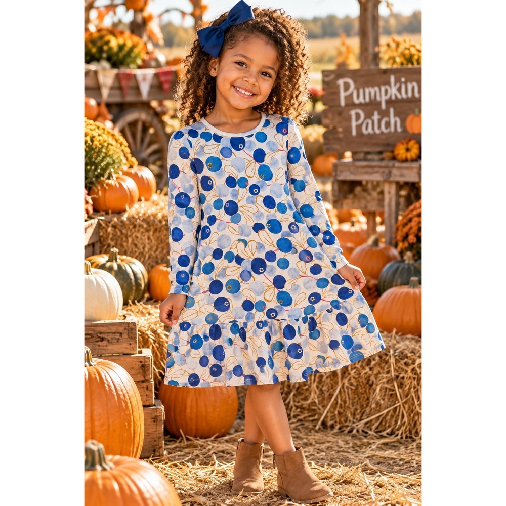 Tea Collection Blueberry Floral Long Sleeve Ruffle Cottagecore Cotton Dress 7